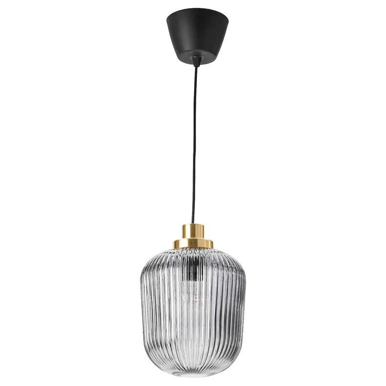 IKEA SOLKLINT СОЛКЛИНТ, подвесной светильник, Латунь / серое прозрачное стекло, 22 см 104.307.78 фото №1