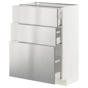 IKEA METOD МЕТОД / MAXIMERA МАКСИМЕРА, напольный шкаф с 3 ящиками, белый / нержавеющая сталь, 60x37 см 693.299.81 фото