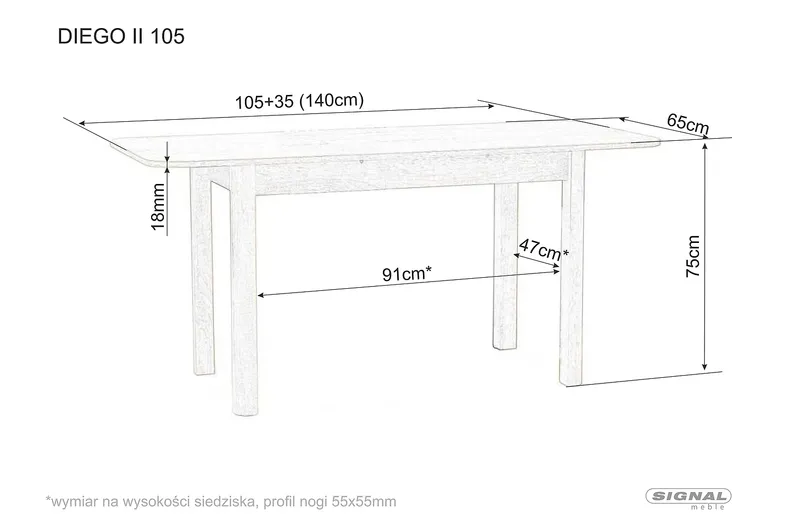 Стіл кухонний SIGNAL DIEGO II 105, білий матовий, 65x105 фото №3