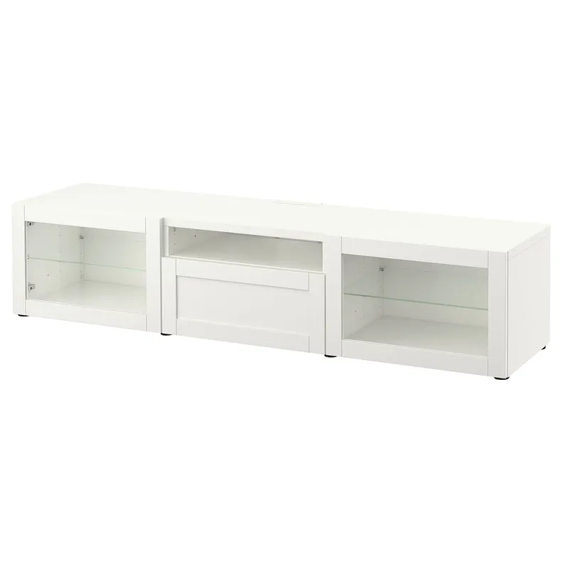 IKEA BESTÅ БЕСТО, тумба под ТВ, Белое / Ханвикенское белое прозрачное стекло, 180x42x39 см 993.293.38 фото №1