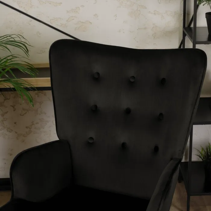 Крісло м'яке оксамитове з підставкою для ніг MEBEL ELITE LOZANO Velvet, Чорний фото №4
