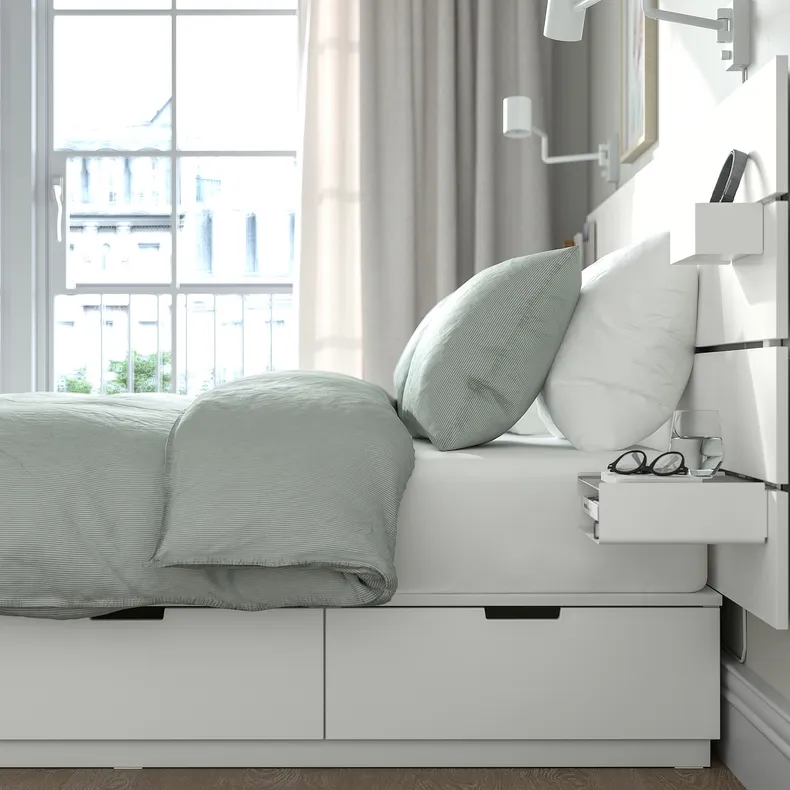 IKEA NORDLI НОРДЛІ, каркас ліжка з відд д / збер і матрац, з узголів'ям білий / ОКРЕХАМН жорсткий, 160x200 см 695.368.72 фото №5