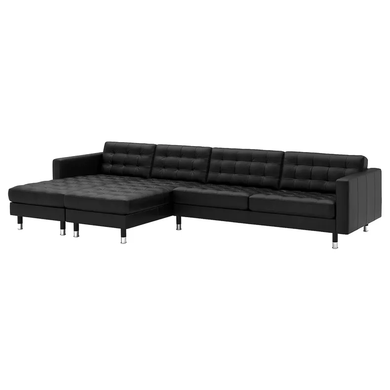 IKEA LANDSKRONA ЛАНДСКРУНА, 5-місний диван, з шезлонгом/Гранн/Бомстад чорний/металл 190.462.01 фото №1
