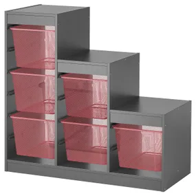 IKEA TROFAST ТРУФАСТ, комбінація для зберіган +контейнери, сірий/світло-червоний, 99x44x94 см 395.268.55 фото