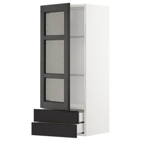 IKEA METOD МЕТОД / MAXIMERA МАКСІМЕРА, навісна шафазі скляними двер / 2 шухл, білий / ЛЕРХЮТТАН чорна морилка, 40x100 см 594.531.98 фото