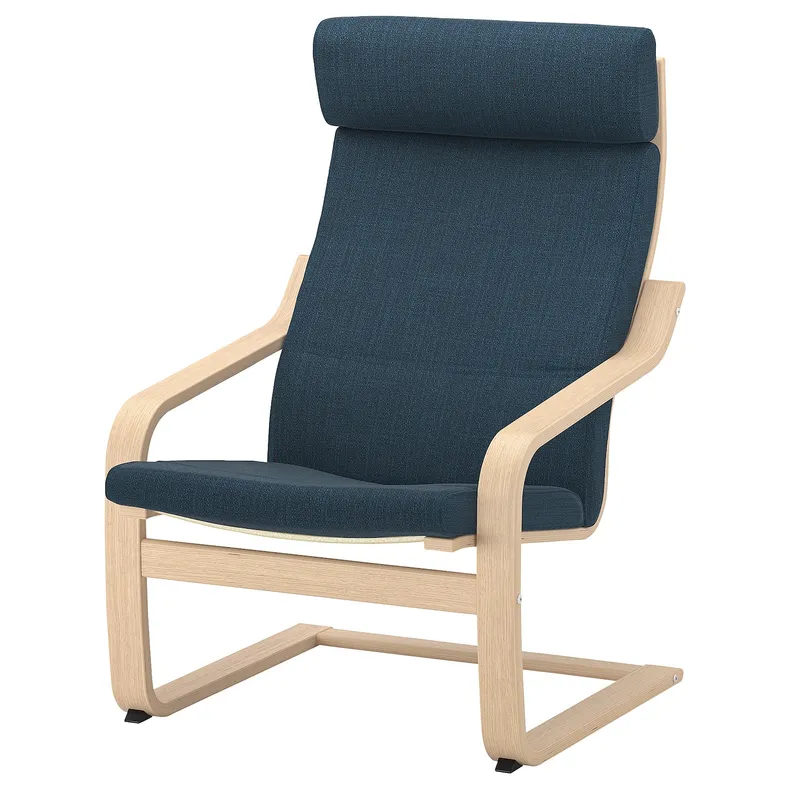 IKEA POÄNG ПОЭНГ, кресло, Шпон дуба, окрашенный в белый / темно-синий цвет 092.865.88 фото №1