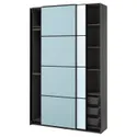 IKEA PAX ПАКС / MEHAMN / AULI МЕХАМН / АУЛИ, гардероб с раздвижными дверьми, темно-серый 2стр / светло-голубое зеркало, 150x44x236 см 595.517.16 фото thumb №1