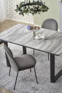 Обідній стіл розкладний HALMAR MARLEY 160-200x90 см, стільниця - білий мармур / попелясто-сірий, ніжки - чорні фото thumb №4