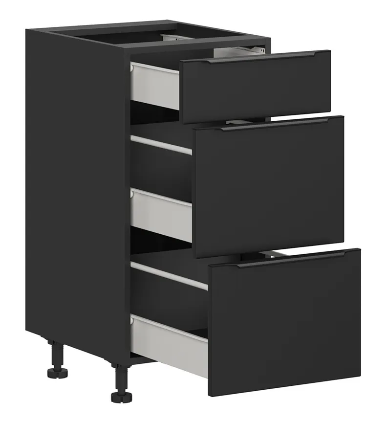 BRW Кухонный цокольный шкаф Sole L6 40 см с ящиками черный матовый, черный/черный матовый FM_D3S_40/82_2SMB/SMB-CA/CAM фото №3