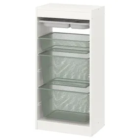 IKEA TROFAST ТРУФАСТ, комбинация с контейнерами/лотком, белый серый/светло-зеленый серый, 46x30x94 см 895.332.45 фото