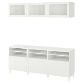 IKEA BESTÅ БЕСТО, комбінація шаф для тв/скляні дверц, біле/Смевікен/Каббарп біле прозоре скло, 180x42x192 см 794.086.85 фото