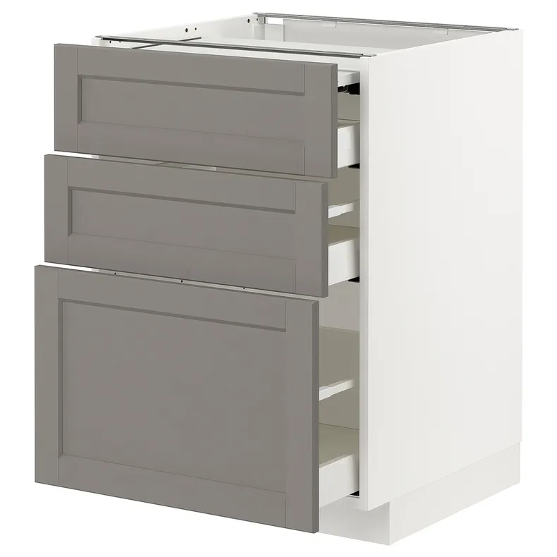 IKEA METOD МЕТОД / MAXIMERA МАКСИМЕРА, напольный шкаф с выдвиж панелью / 3ящ, белый / светло-серый, 60x60 см 794.336.99 фото №1