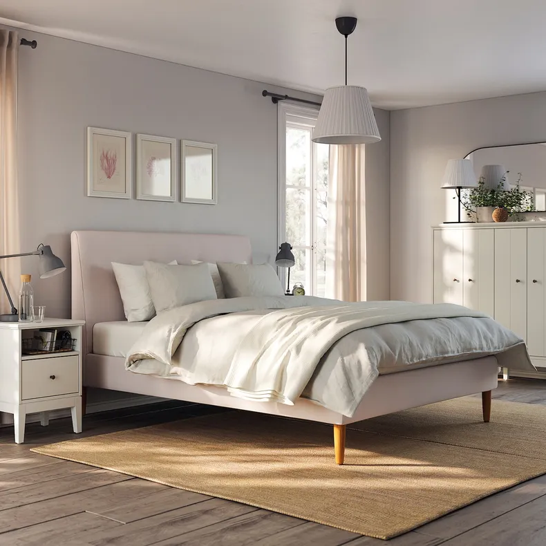 IKEA IDANÄS ІДАНЕС, каркас ліжка з оббивкою, Gunnared блідо-рожевий, 160x200 см 604.589.44 фото №5