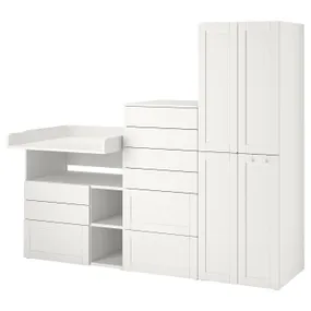 IKEA SMÅSTAD СМОСТАД / PLATSA ПЛАТСА, шафа, біла рама / з пеленальним столиком, 210x79x181 см 794.312.09 фото