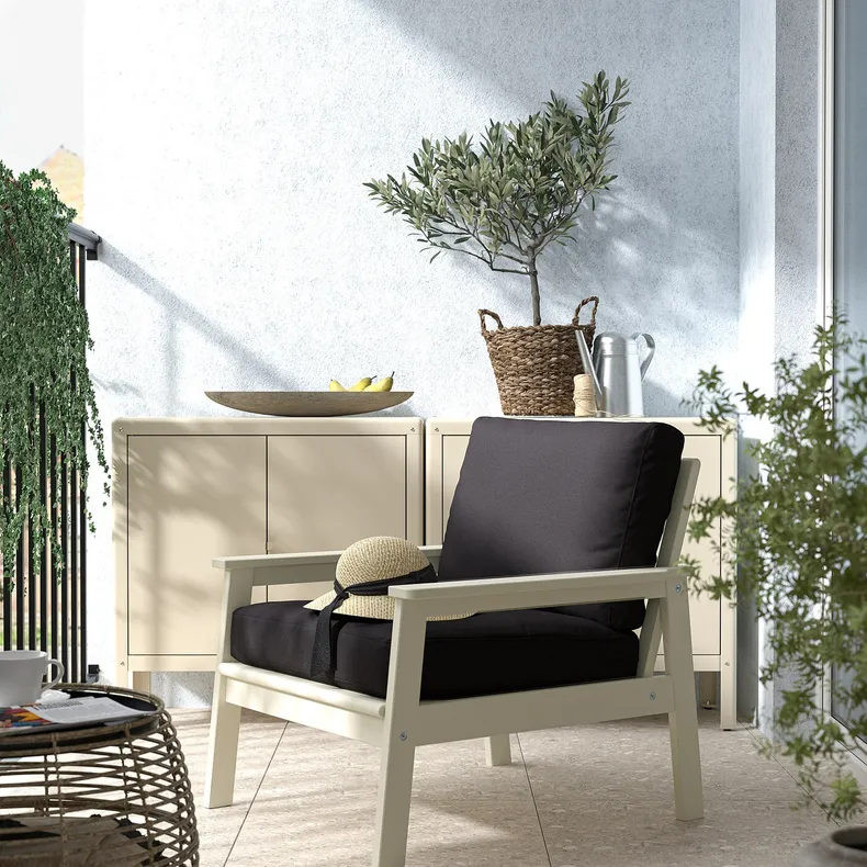 IKEA BONDHOLMEN БОНДХОЛЬМЕН, садовое кресло, белый / бежевый / ярпонский / духольменский антрацит 795.453.76 фото №2
