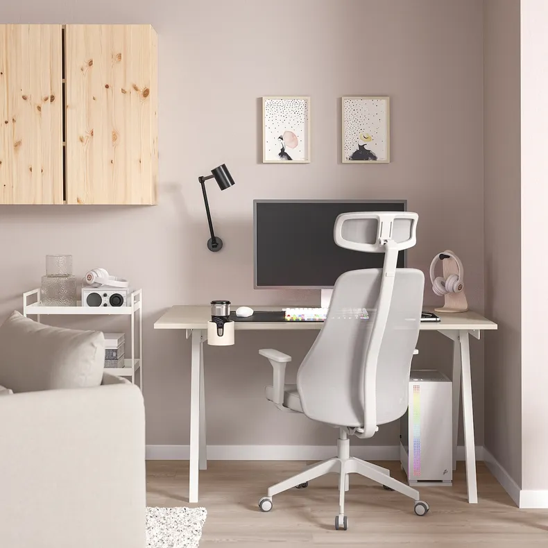 IKEA TROTTEN ТРОТТЕН / MATCHSPEL МАТЧСПЕЛЬ, стіл і стілець, бежевий/білий світло-сірий 795.377.53 фото №2