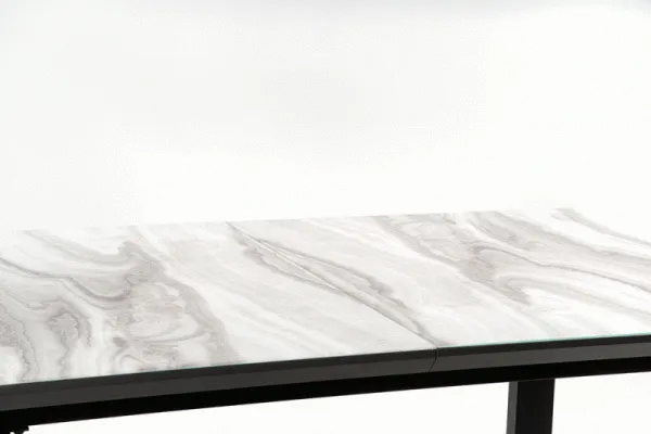 Обідній стіл розкладний HALMAR MARLEY 160-200x90 см, стільниця - білий мармур / попелясто-сірий, ніжки - чорні фото №16