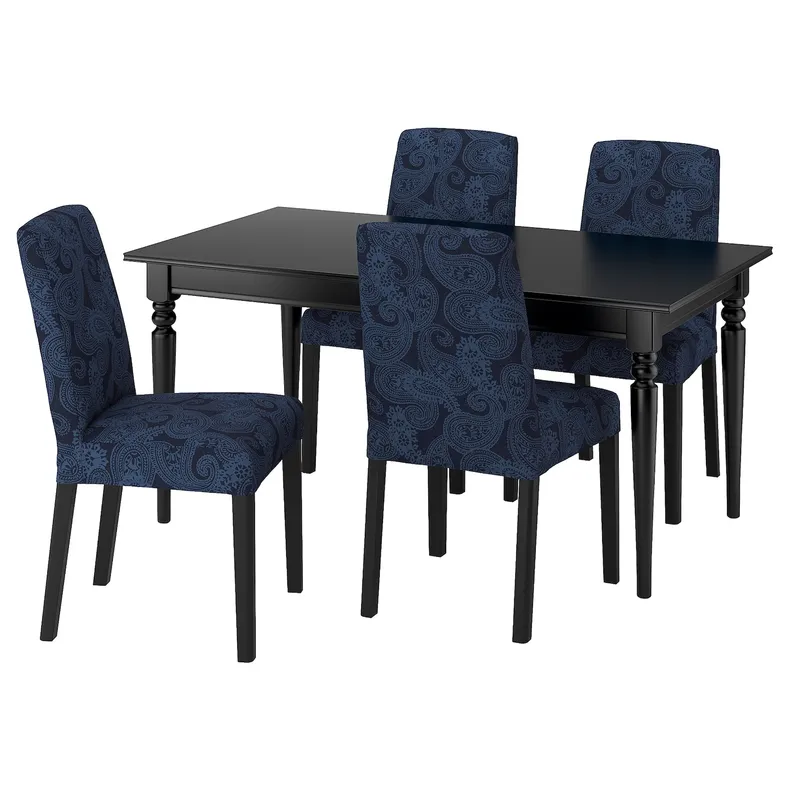 IKEA INGATORP ИНГАТОРП / BERGMUND БЕРГМУНД, стол и 4 стула, черный/черный Kvillsfors темно-синий/синий, 155/215 см 195.747.53 фото №1
