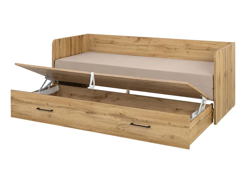 BRW Ліжко розкладне BRW TETRIX 80-160x200 см з ящиком для зберігання, подушками та матрацом, бежевий / дуб вотан LOZ/80/160_KPL-DWO/MODONE_9702 фото №3