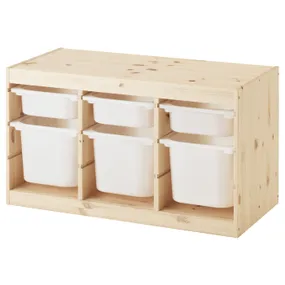 IKEA TROFAST ТРУФАСТ, комбінація для зберіган +контейнери, світла сосна, пофарбована в білий / білий колір, 93x44x52 см 191.026.59 фото
