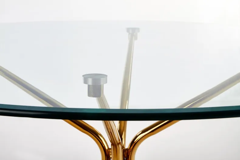 Кухонный стол HALMAR RONDO 110x110 см, столешница - прозрачная, ножки - золотые фото №4