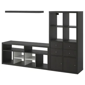 IKEA KALLAX КАЛЛАКС / LACK ЛАКК, комбінація шаф для телевізора, чорно-коричневий, 224x39x147 см 895.521.73 фото