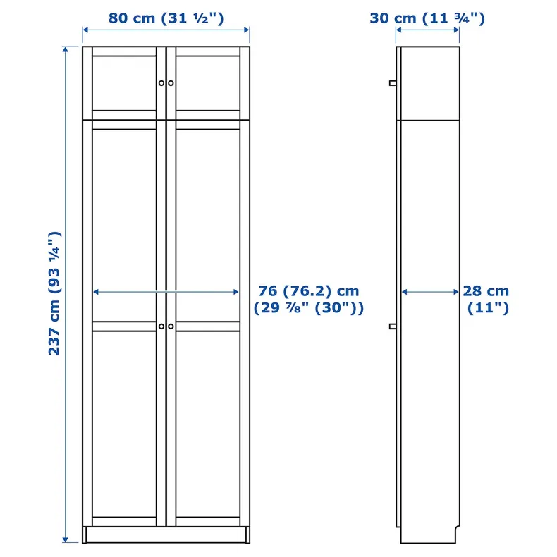 IKEA BILLY БІЛЛІ / OXBERG ОКСБЕРГ, стелаж додаткова верхня секція / двер, білий, 40x30x237 см 994.248.30 фото №4