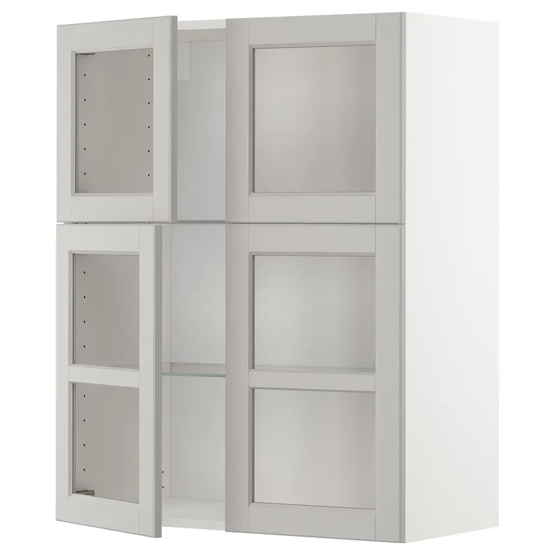 IKEA METOD МЕТОД, навесной шкаф / полки / 4 стеклян двери, белый / светло-серый, 80x100 см 694.562.81 фото №1