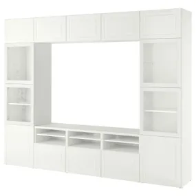IKEA BESTÅ БЕСТО, шкаф для ТВ, комбин/стеклян дверцы, белое Smeviken/Ostvik белое прозрачное стекло, 300x42x231 см 994.112.48 фото