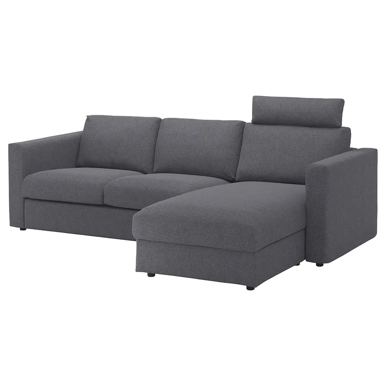 IKEA VIMLE ВІМЛЕ, 3-місний диван із кушеткою, з підголовником / Gunnared середньо-сірий 593.991.06 фото №1