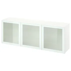IKEA BESTÅ БЕСТО, комбинация для хранения с дверцами, белый Стекловик / белый / светло-зеленый Прозрачное стекло, 180x42x65 см 394.888.20 фото