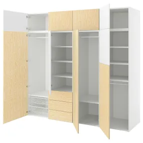IKEA PLATSA ПЛАТСА, гардероб/9 дверей+3 ящика, белый Kalbåden/ эффект живой сосны FONNES белый, 240x57x221 см 395.006.24 фото
