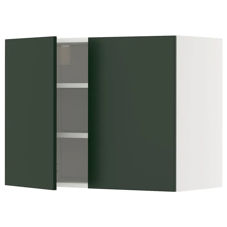 IKEA METOD МЕТОД, навесной шкаф с полками/2дверцы, белый/Гавсторп темно-зеленый, 80x60 см 095.573.96 фото №1