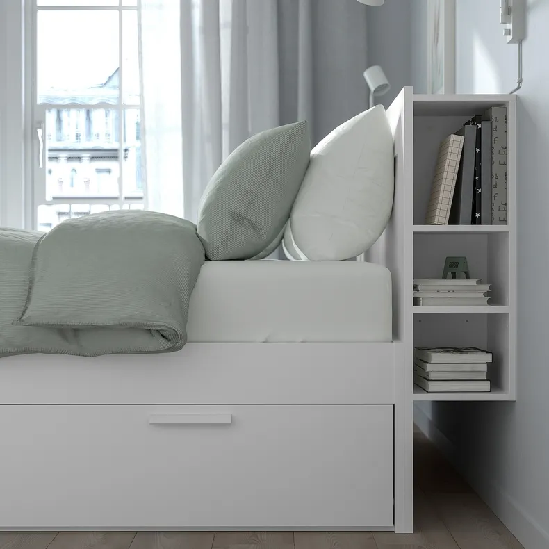 IKEA BRIMNES БРИМНЭС, каркас кровати с изголовьем, белый / Лонсет, 140x200 см 491.574.57 фото №6
