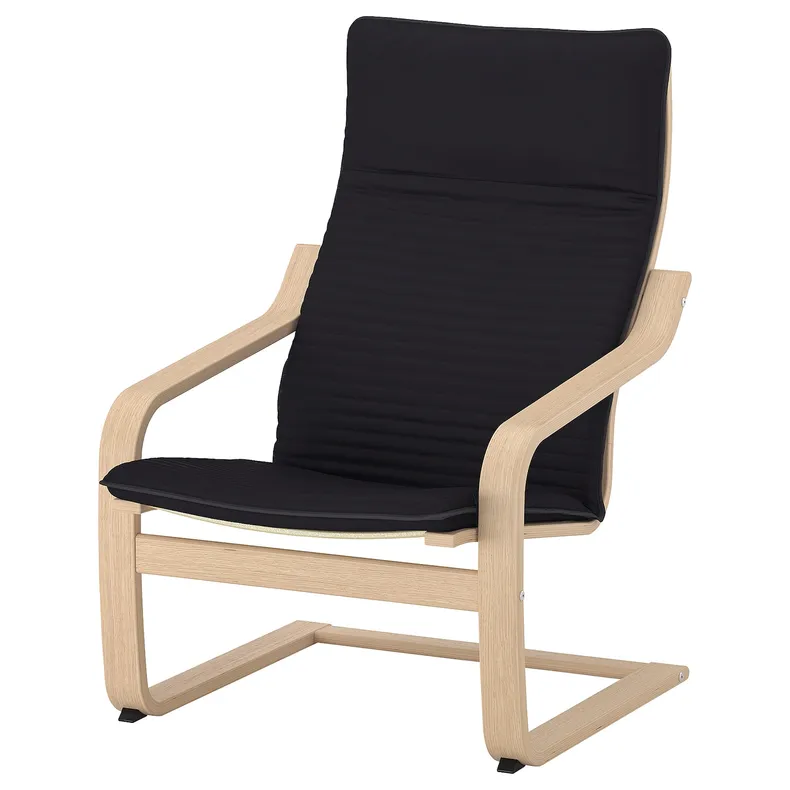 IKEA POÄNG ПОЭНГ, кресло с табуретом для ног, Шпон дуба, окрашенный в белый / черный цвет 794.842.07 фото №3