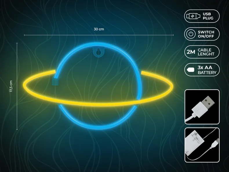 BRW Дитячий неоновий настінний світильник Planet LED синій/жовтий 093791 фото №3