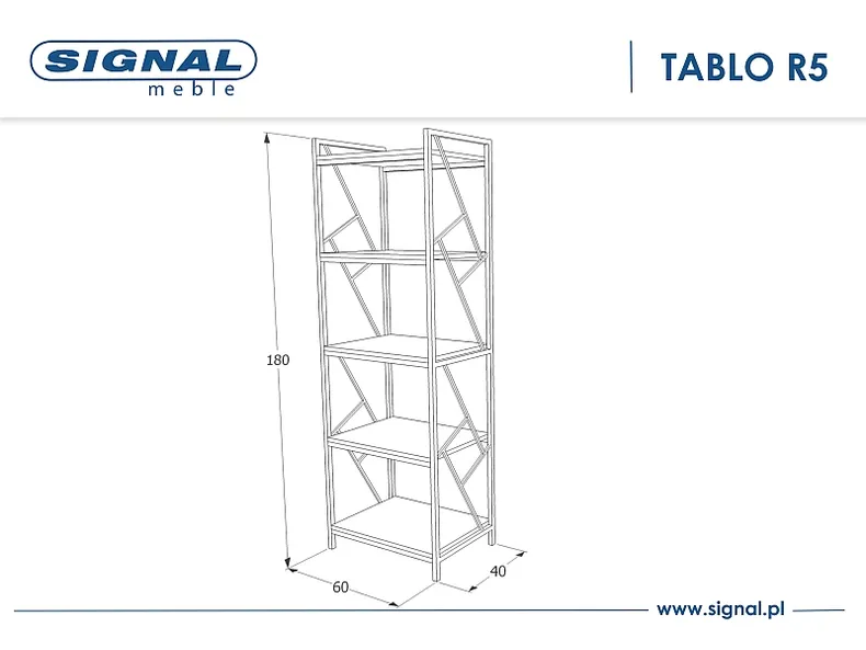 Стелаж SIGNAL TABLO R5, 180х60 см, дуб / чорний фото №2