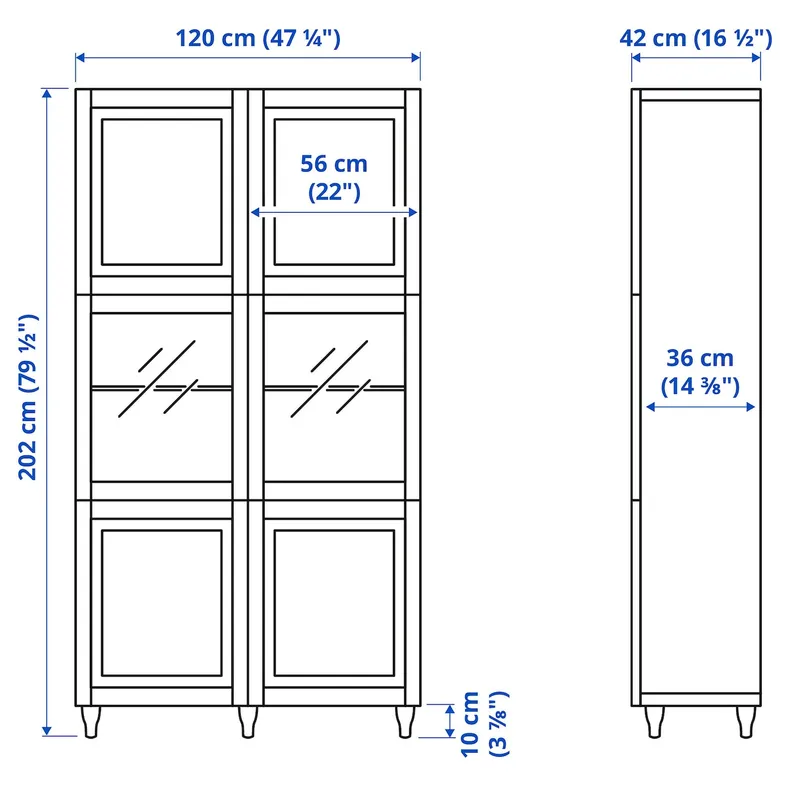 IKEA BESTÅ БЕСТО, комбинация д / хранения+стекл дверц, беленый дуб Лаппвикен / Синдвик / Стуббарп светло-серый, 120x42x202 см 594.244.55 фото №3