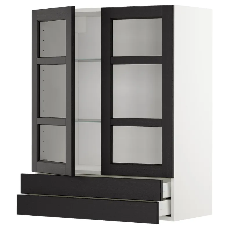 IKEA METOD МЕТОД / MAXIMERA МАКСИМЕРА, навесной шкаф / 2 стекл двери / 2 ящика, белый / Лерхиттан с черными пятнами, 80x100 см 294.589.08 фото №1