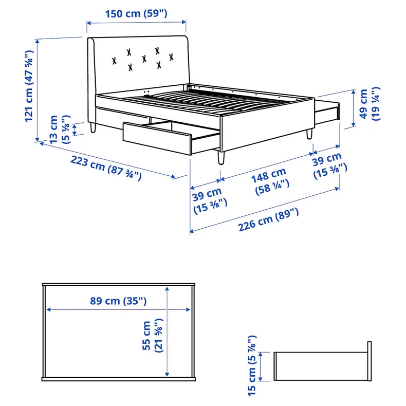 IKEA IDANÄS ИДАНЭС, кровать с отделением для хранения, Naggen бежевый, 140x200 см 705.880.92 фото №11