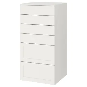 IKEA SMÅSTAD СМОСТАД / PLATSA ПЛАТСА, комод с 6 ящиками, белая белая рама, 60x57x123 см 793.883.95 фото