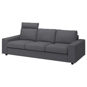 IKEA VIMLE ВІМЛЕ, 3-місний диван, з узголів'ям з широкими підлокітниками / ГУННАРЕД класичний сірий 394.013.27 фото
