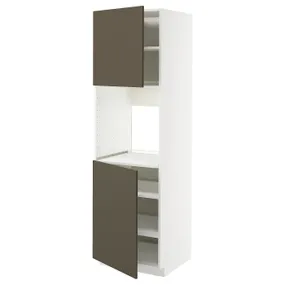 IKEA METOD МЕТОД, висока шафа для дух, 2 дверцят/пол, білий/хавсторп коричневий/бежевий, 60x60x200 см 195.587.48 фото