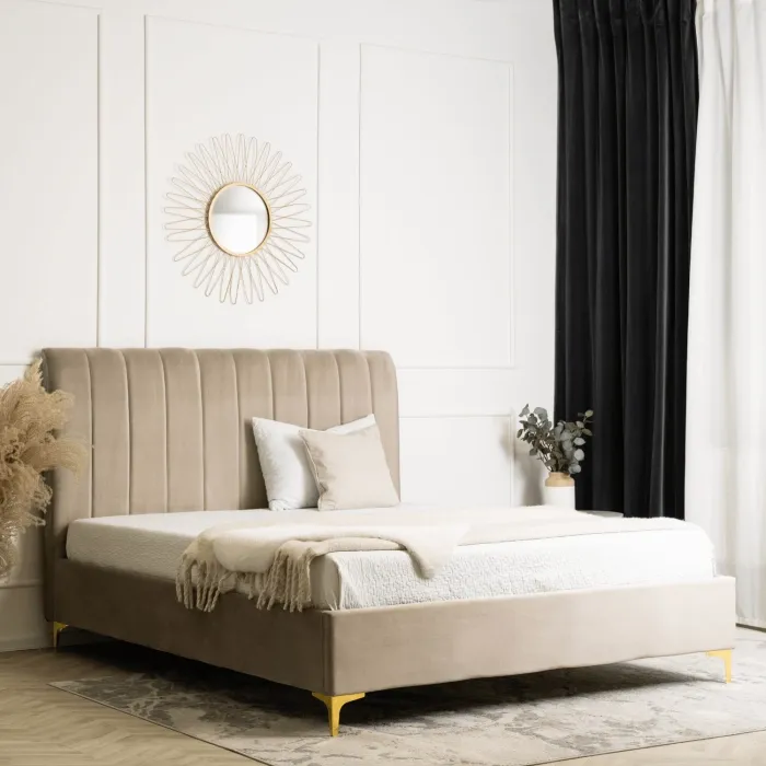Ліжко двоспальне оксамитове MEBEL ELITE MARCELO Velvet, 160x200 см, бежевий фото №2