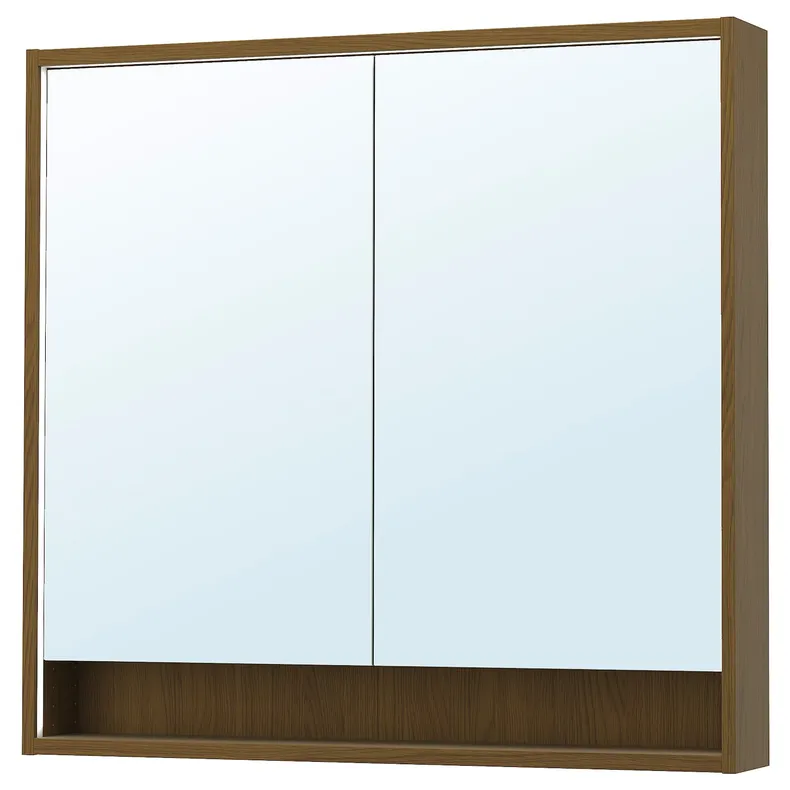 IKEA FAXÄLVEN ФАКСЭЛВЕН, зеркальный шкаф с подсветкой, коричневая имитация дуб, 100x15x95 см 495.167.09 фото №1