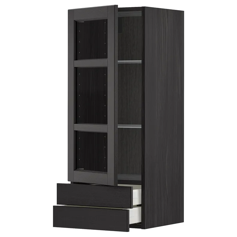 IKEA METOD МЕТОД / MAXIMERA МАКСИМЕРА, навесной шкаф / стекл дверца / 2 ящика, черный / Лерхиттан с черными пятнами, 40x100 см 194.579.71 фото №1