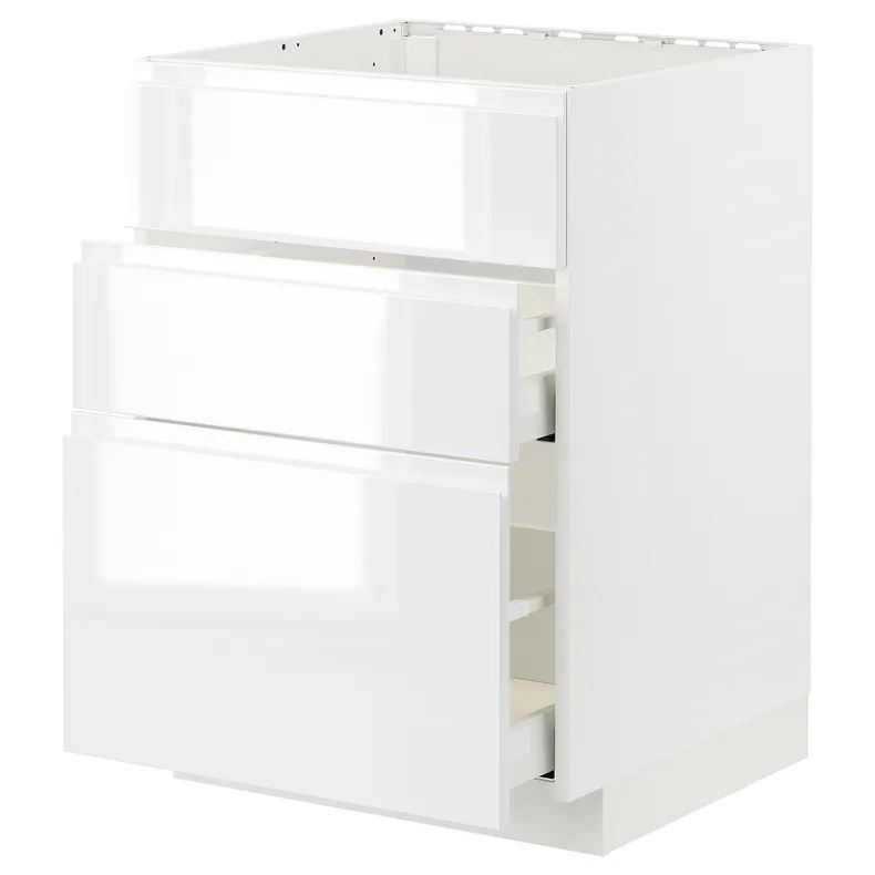 IKEA METOD МЕТОД / MAXIMERA МАКСИМЕРА, шкаф д / варочн панели / вытяжка / ящик, белый / Воксторп глянцевый / белый, 60x60 см 994.776.49 фото №1