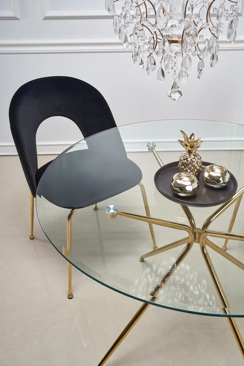 Кухонний стіл HALMAR RONDO 110x110 см, стільниця - прозора, ніжки - золото фото №4