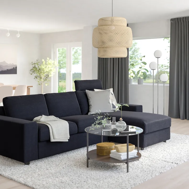 IKEA VIMLE ВІМЛЕ, 3-місний диван із кушеткою, з узголів'ям з широкими підлокітниками / САКСЕМАРА чорно-синій 194.017.62 фото №2