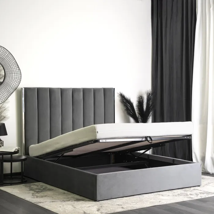Кровать двуспальная бархатная MEBEL ELITE EMILIO Velvet, 160x200 см, Серый фото №3